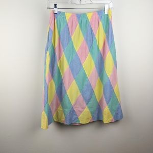 Vintage 70s 80s Rainbow Patchwork Style Midi Skirt